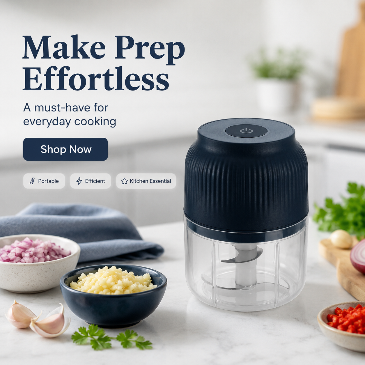 Electric Food Shredder, 4 Sharp Blades，Portable Veggie Chopper, 300ML