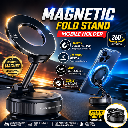 Universal Foldable Magnetic Car Mount - Strong N52 Magnet, Works with All Smartphones