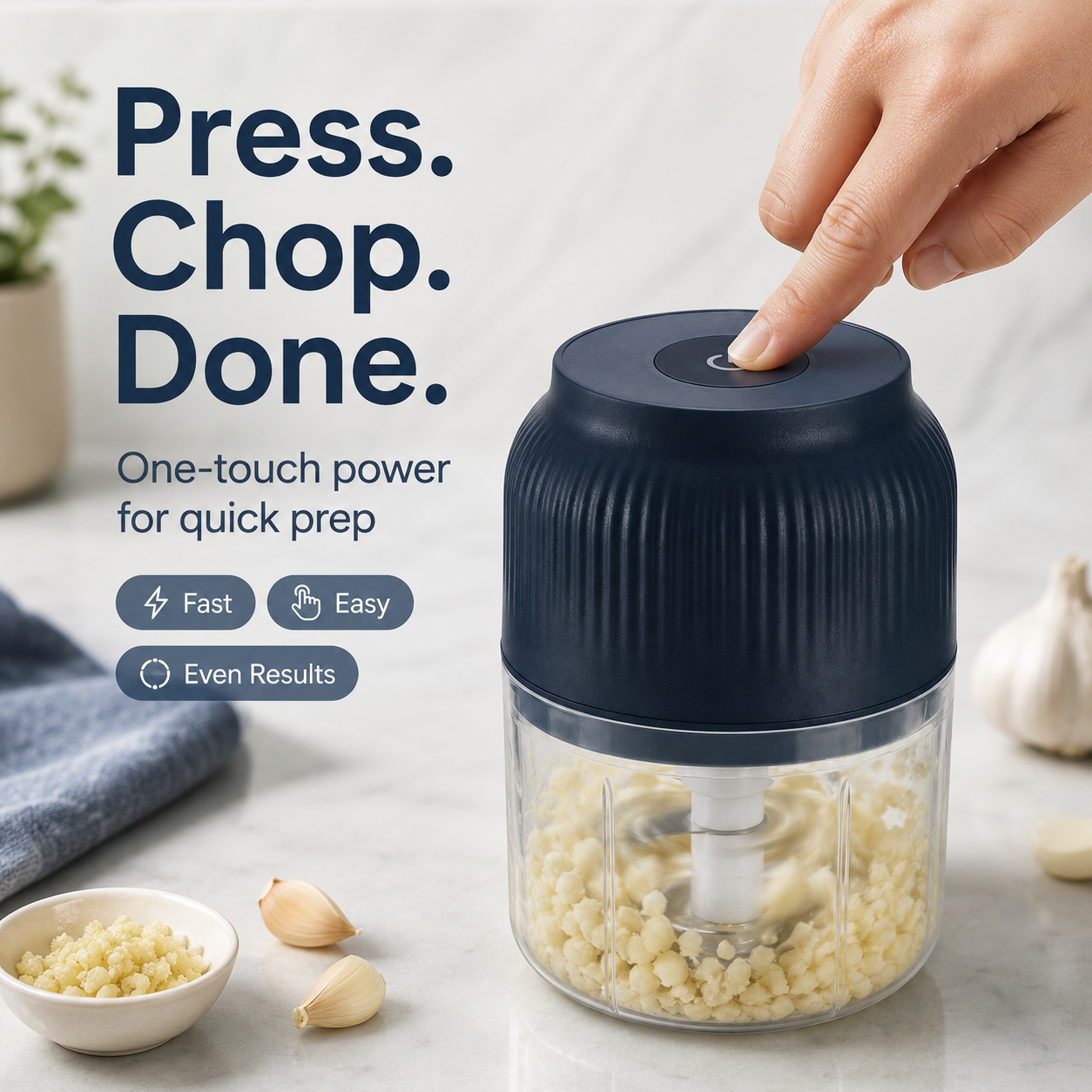 Electric Food Shredder, 4 Sharp Blades，Portable Veggie Chopper, 300ML