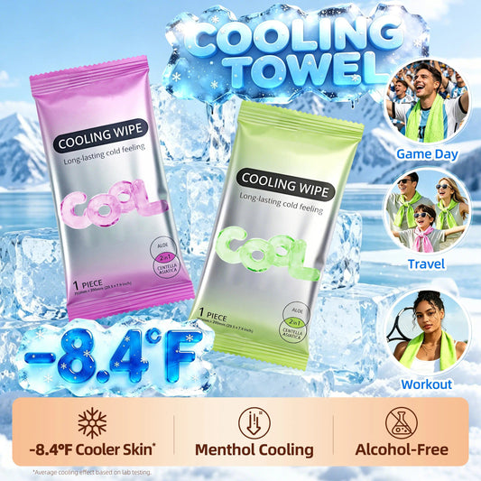 Cooling Towels & XL Menthol Cooling Wipes – Instant Cooling Relief for Hot Weather, Sports, Travel, Camping & Beach