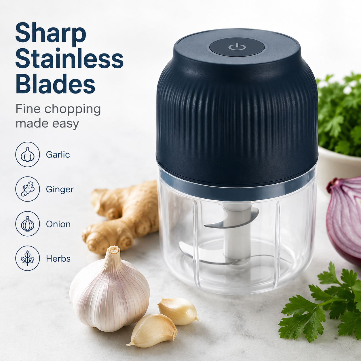 Electric Food Shredder, 4 Sharp Blades，Portable Veggie Chopper, 300ML