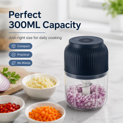 Electric Food Shredder, 4 Sharp Blades，Portable Veggie Chopper, 300ML