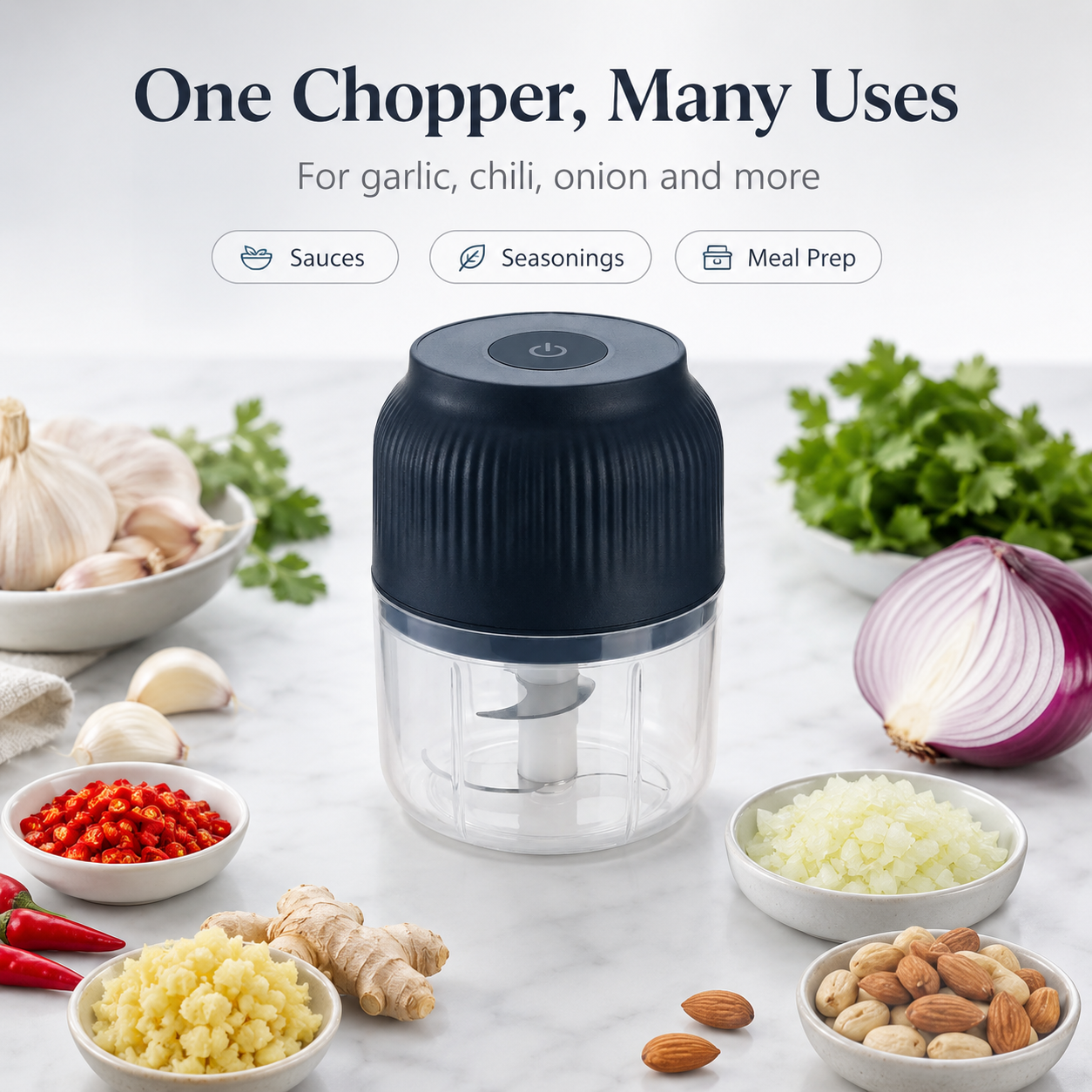Electric Food Shredder, 4 Sharp Blades，Portable Veggie Chopper, 300ML