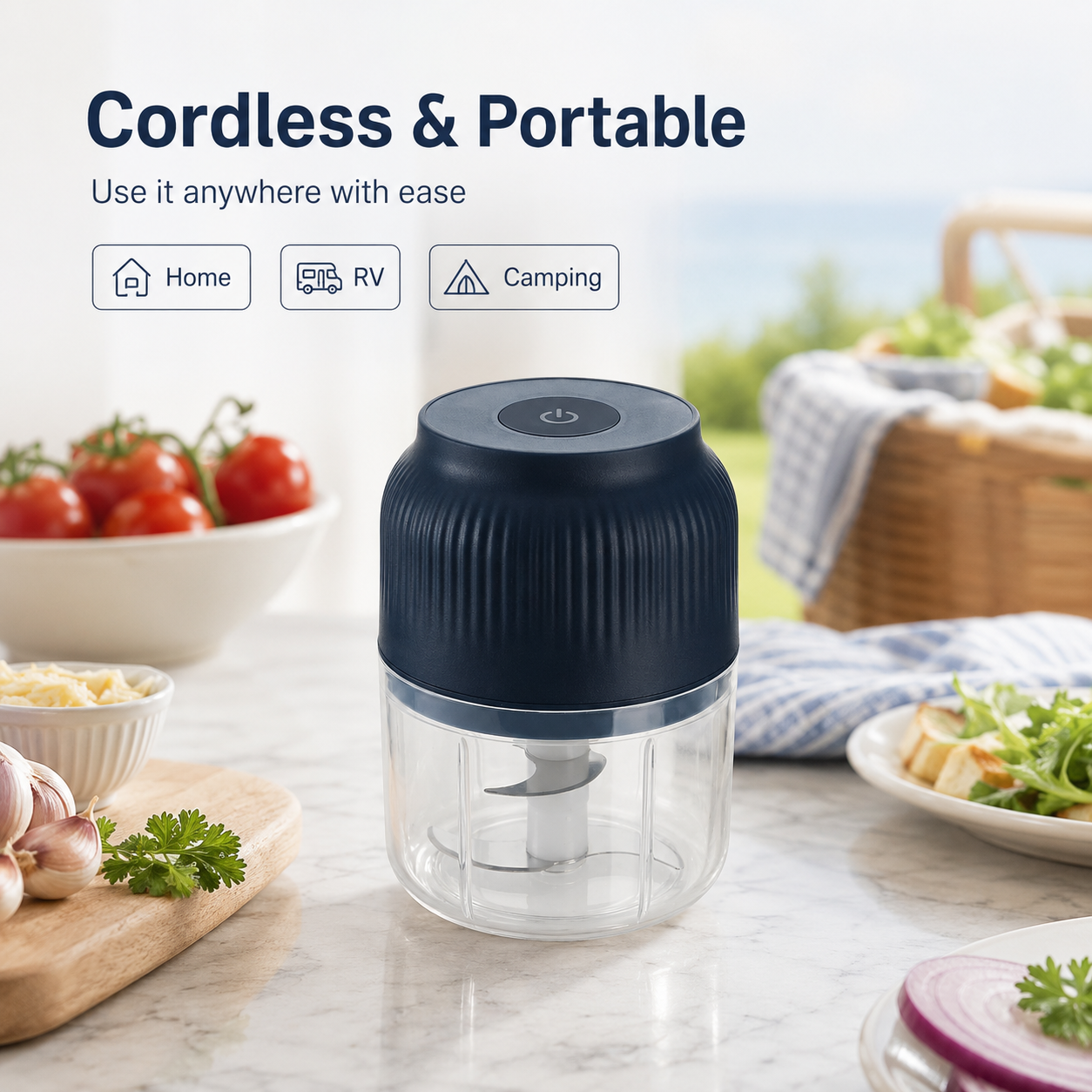 Electric Food Shredder, 4 Sharp Blades，Portable Veggie Chopper, 300ML