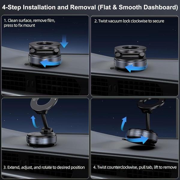 Universal Foldable Magnetic Car Mount - Strong N52 Magnet, Works with All Smartphones