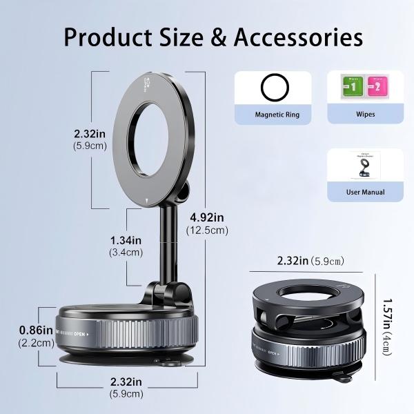 Universal Foldable Magnetic Car Mount - Strong N52 Magnet, Works with All Smartphones