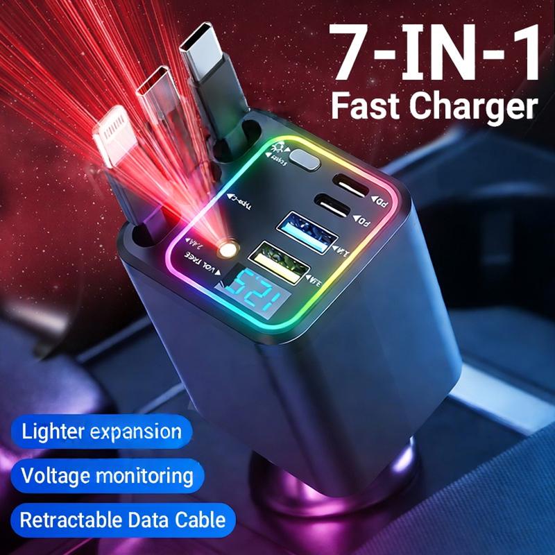 🚗7-in-1 360° Rotating Smart Car Charging Hub with Galaxy Star Light