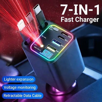 🚗7-in-1 360° Rotating Smart Car Charging Hub with Galaxy Star Light