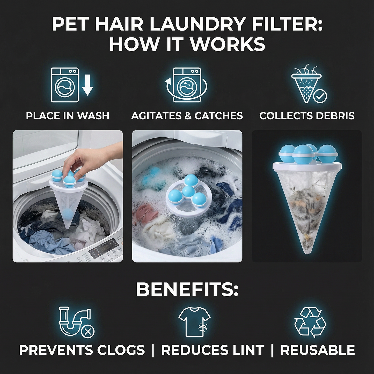 🧺 Washing Machine Lint Filter- Floating Laundry Filter for Hair, Lint & Fabric Fibers