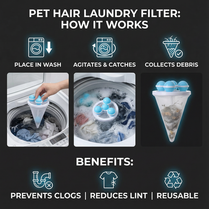 🧺 Washing Machine Lint Filter- Floating Laundry Filter for Hair, Lint & Fabric Fibers