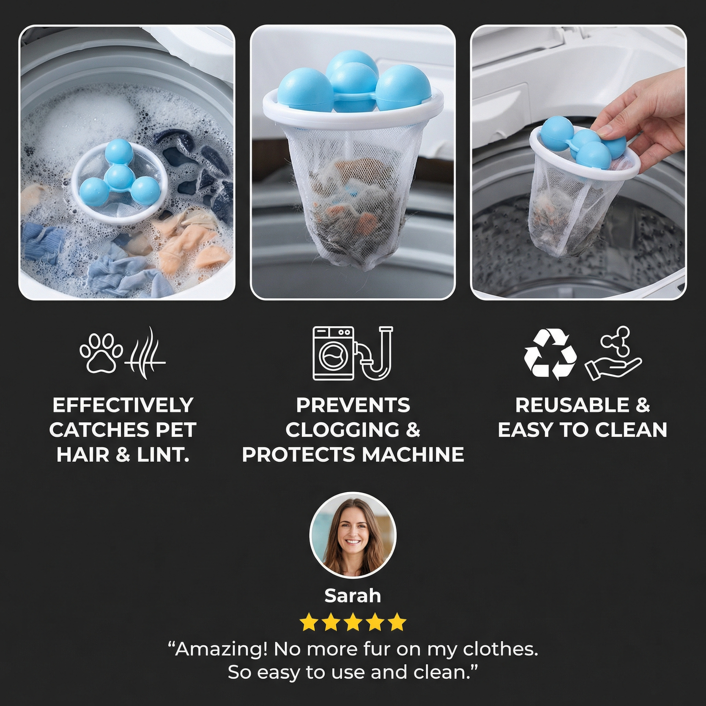 🧺 Washing Machine Lint Filter- Floating Laundry Filter for Hair, Lint & Fabric Fibers
