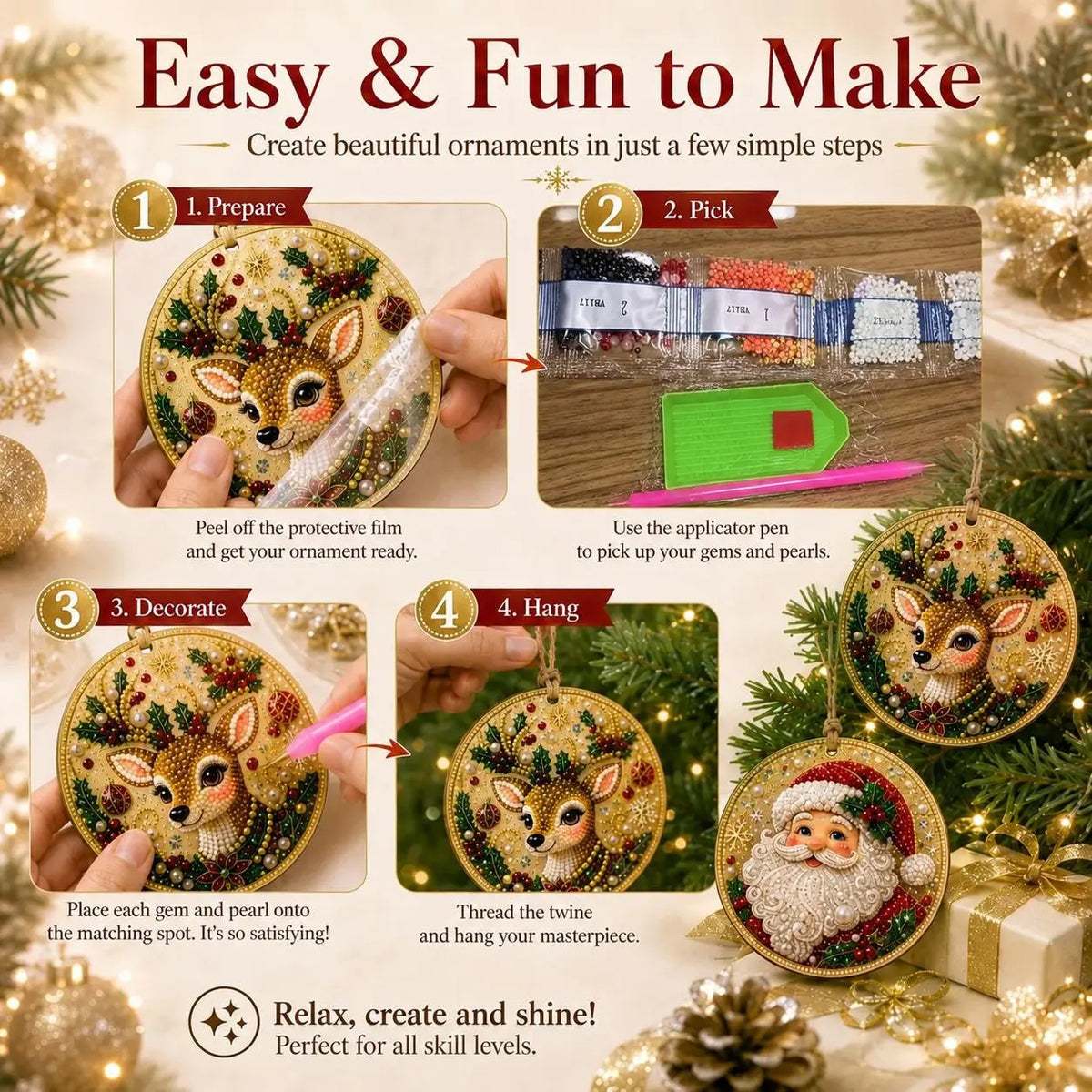 Christmas DIY Diamond Painting Ornaments Kit – Sparkling Holiday Craft Set