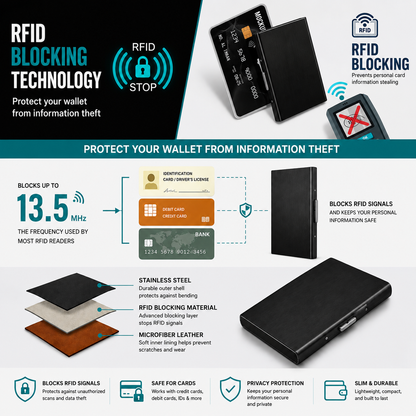 RFID Blocking Metal Card Holder, Ultra Slim Stainless Steel Business Credit Card Case 💳