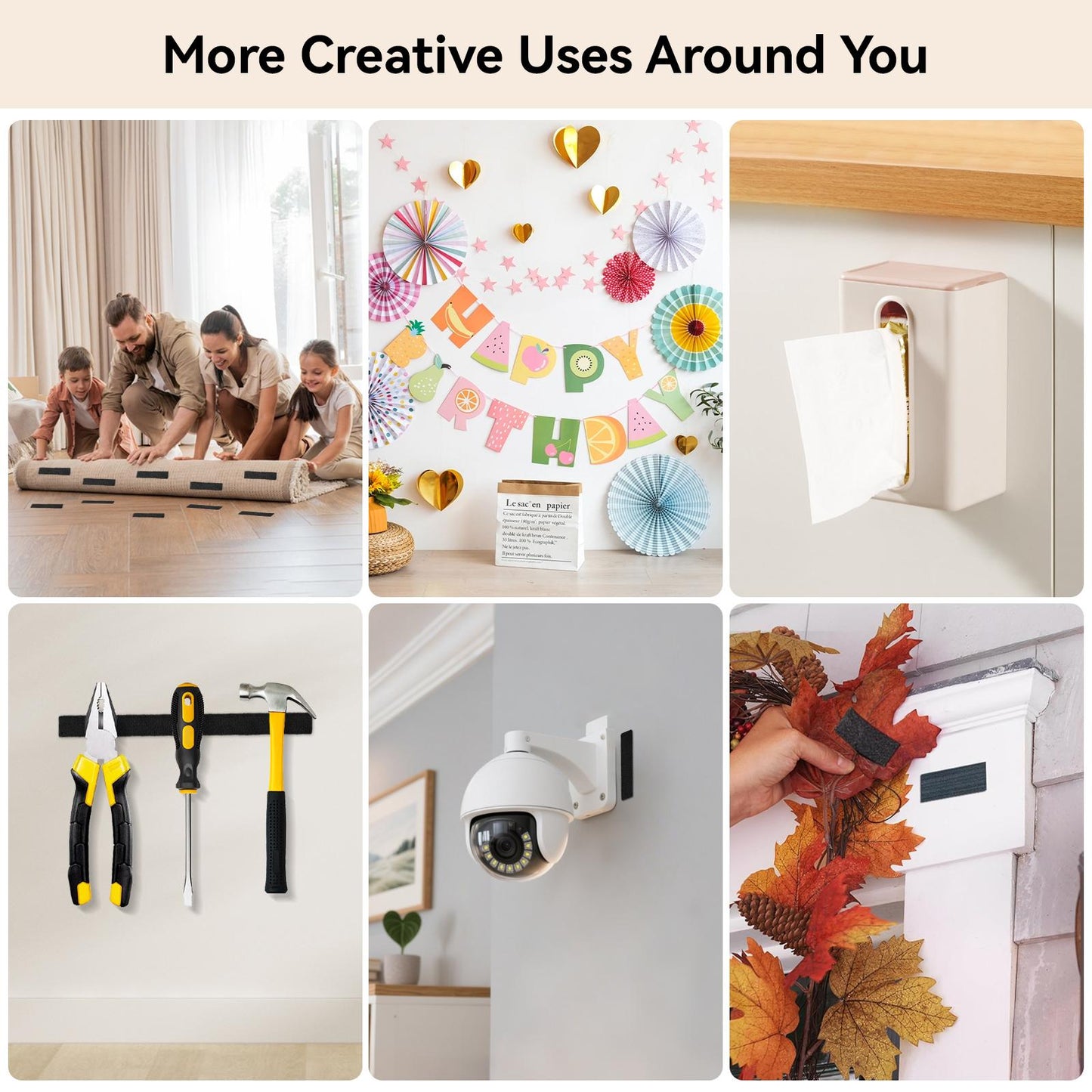 Heavy Duty Hook and Loop Strips, Double Sided Reusable Adhesive Mounting Tape for Wall Hanging, Picture Frames, Cable Organizer, DIY Home Use