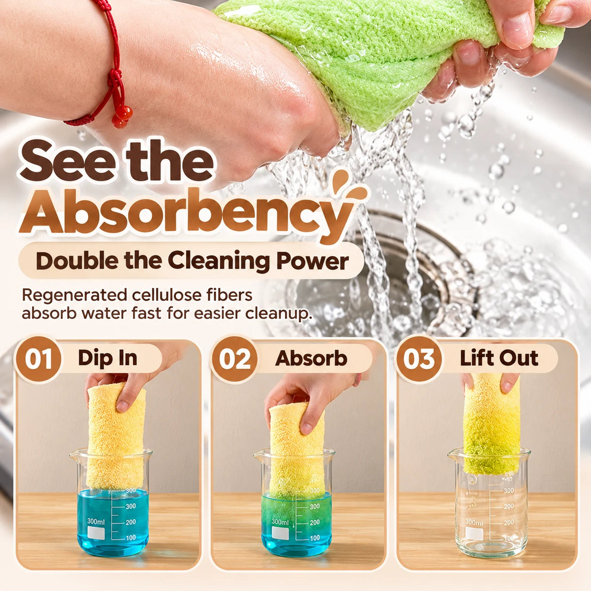 10A Antibacterial Easy-Rinse Dishcloth - Advanced Wood-Fiber Cleaning Cloth