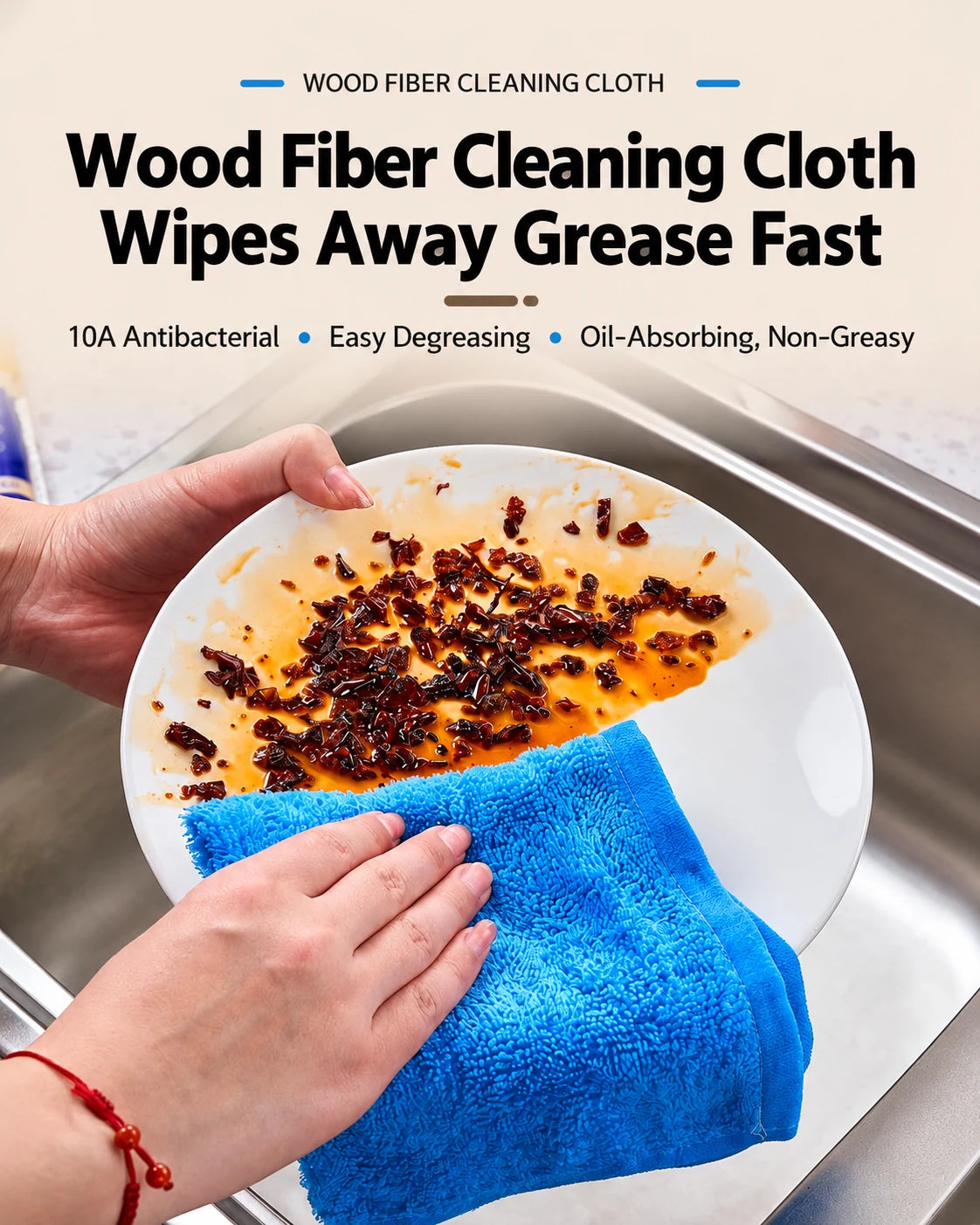 Blue cloth cleaning a plate