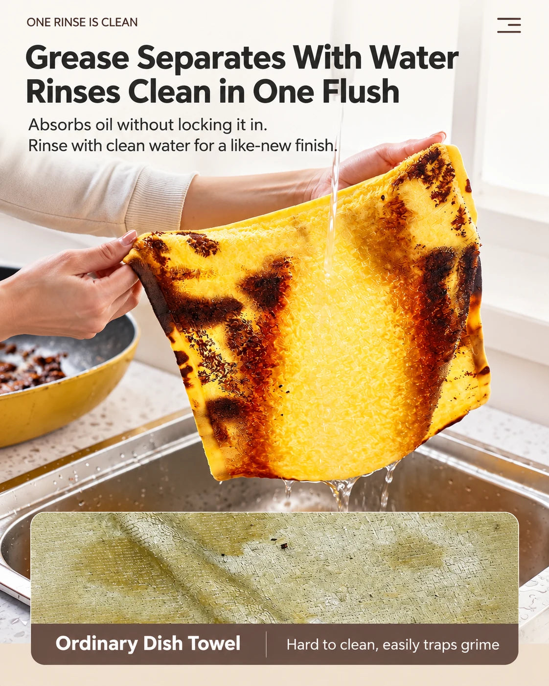 Rinsing cloth at kitchen sink